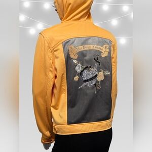 Vintage Pepe Jeans Orange Hooded Jacket Embroidered Rhinestone Back Streetwear